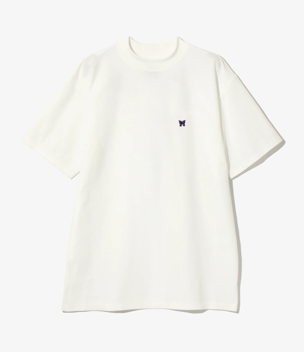 S/S Mock Neck Tee - White - Poly Pique
