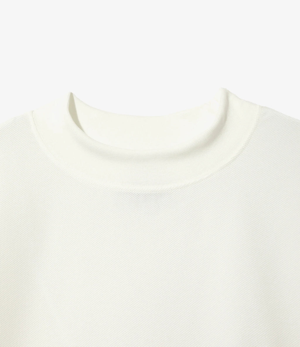 S/S Mock Neck Tee - White - Poly Pique