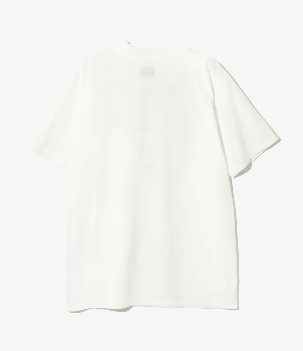 S/S Mock Neck Tee - White - Poly Pique