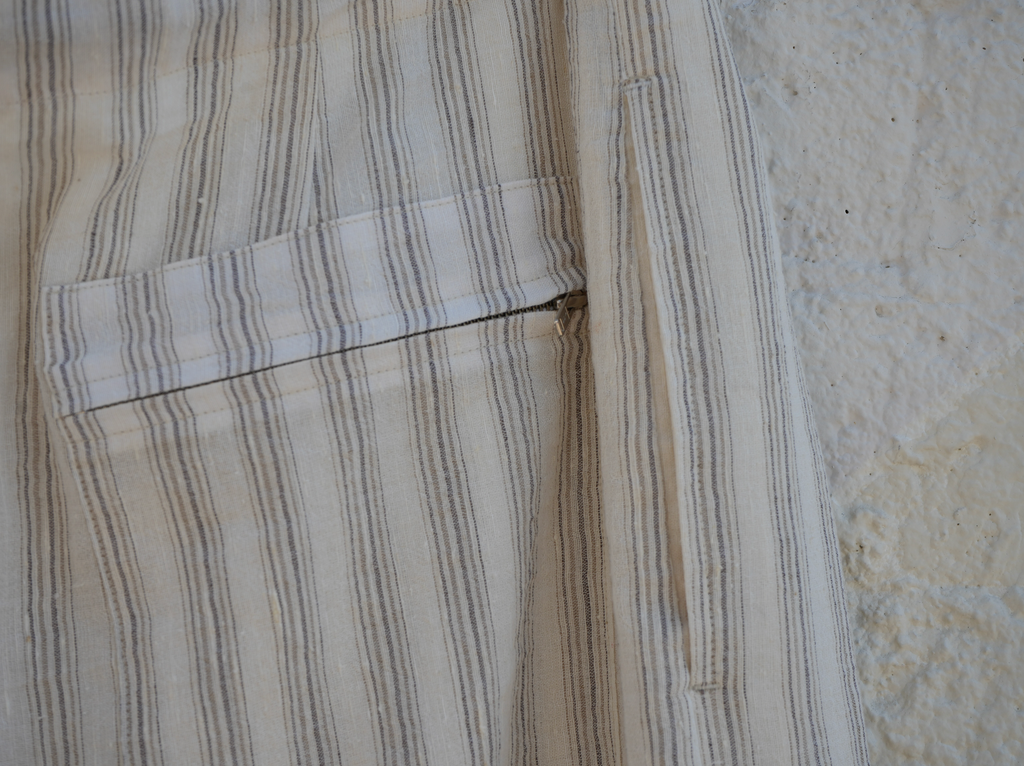 CREAM STRIPED DRAWSTRING PANT