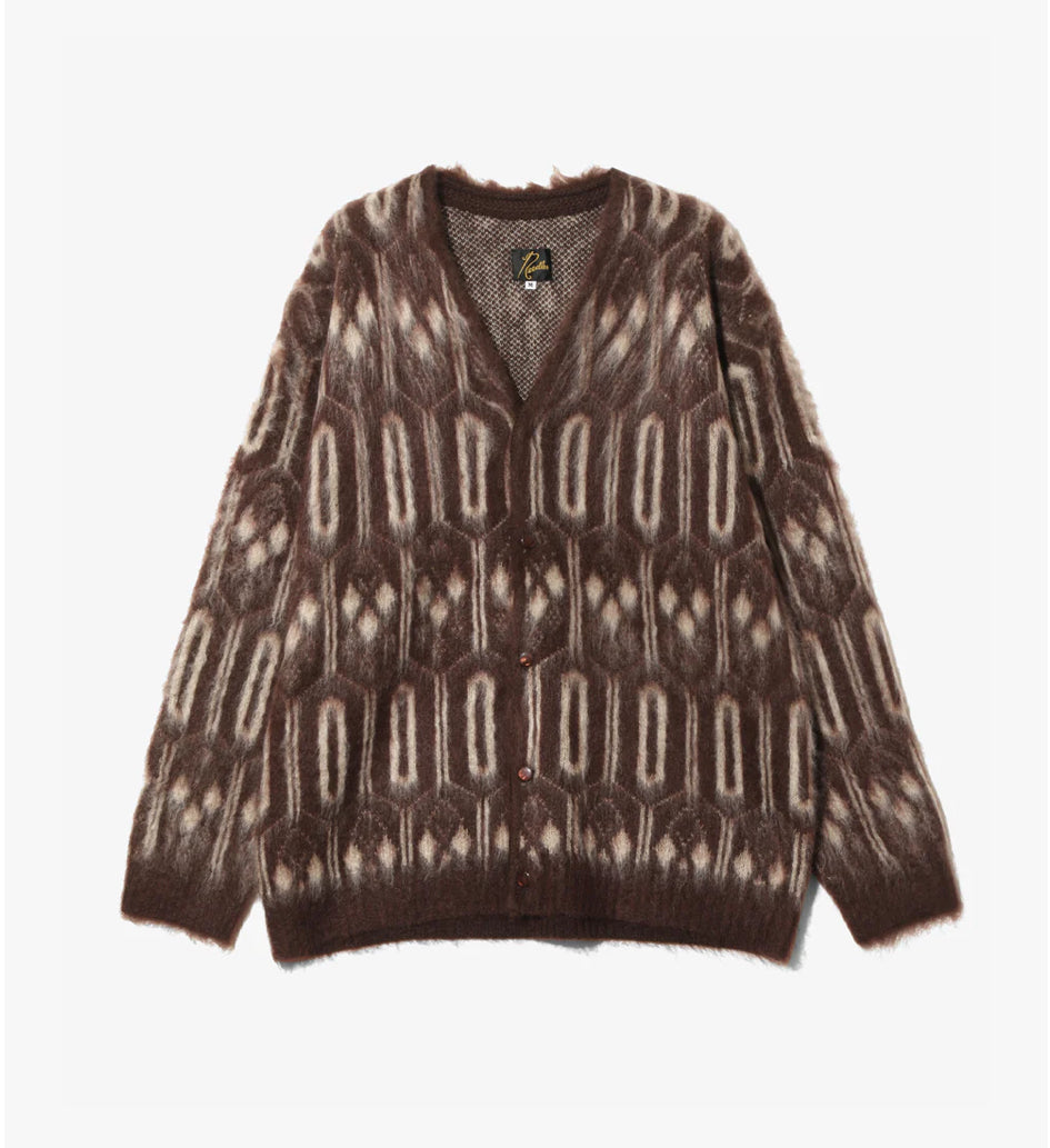 MOHAIR CARDIGAN – BURGUNDY GEOMETRIC
