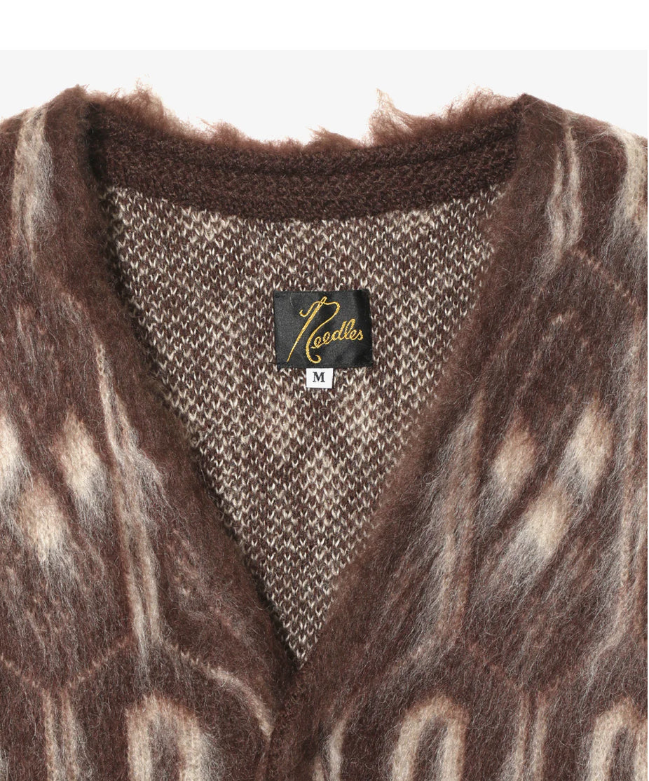 MOHAIR CARDIGAN – BURGUNDY GEOMETRIC